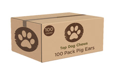 Top Dog Chews oreille de porc entière, friandise naturelle et protéinée pour chiens.