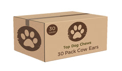 Top Dog Chews oreilles de vache epaises emballage, snack naturel et pratique.