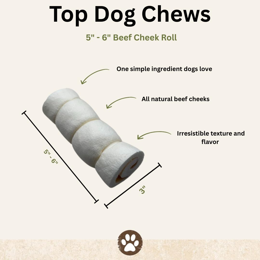 Pack de 5 rouleaux Top Dog Chews joue de bœuf, option pratique.