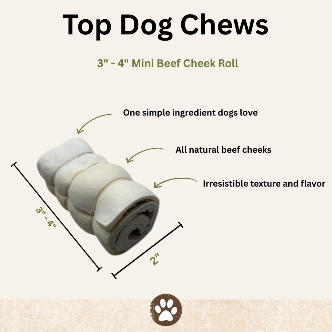 Top Dog Chews: Texture longue durée des rouleaux joue boeuf pour chiens actifs
