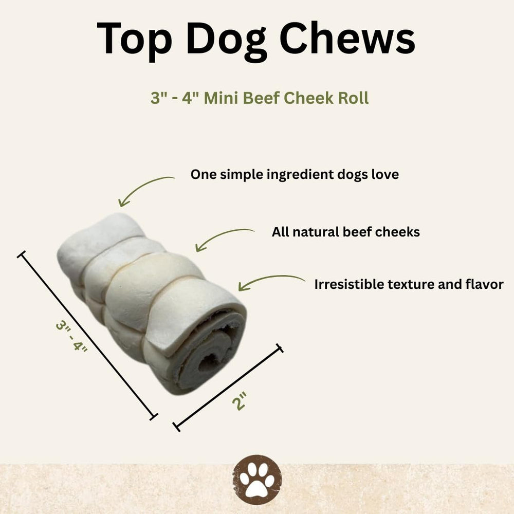 Top Dog Chews: Texture longue durée des rouleaux joue boeuf pour chiens actifs