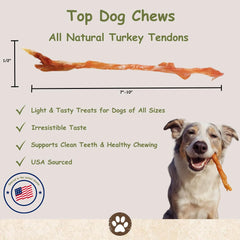 Top Dog Chews Tendon de Dinde – ingrédient unique sans additifs pour chiens sensibles.