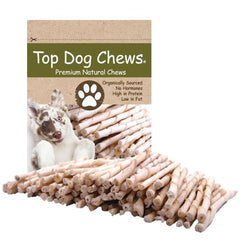 Top Dog Chews: torsades cuir brut 100 paquets, nettoyage dentaire naturel pendant la mastication.