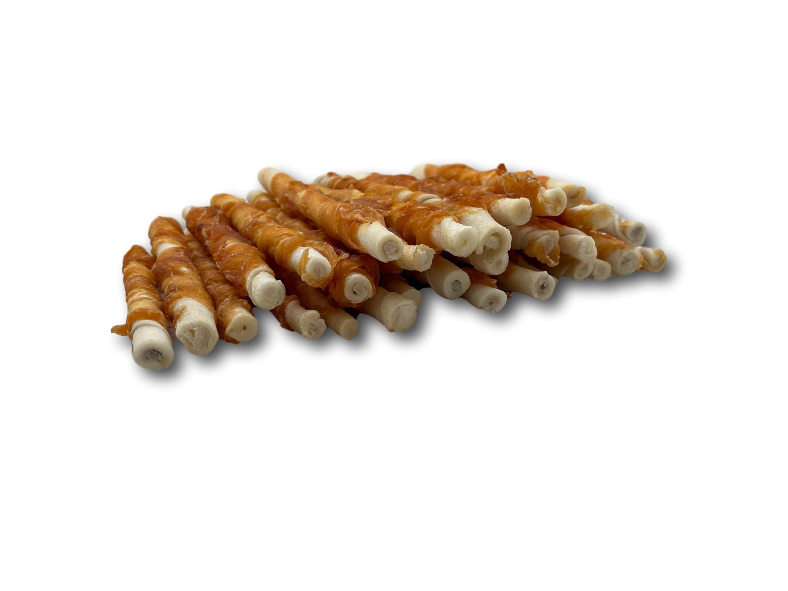 Top Dog Chews twist poulet enveloppé peau brute — texture croustillante et savoureuse.