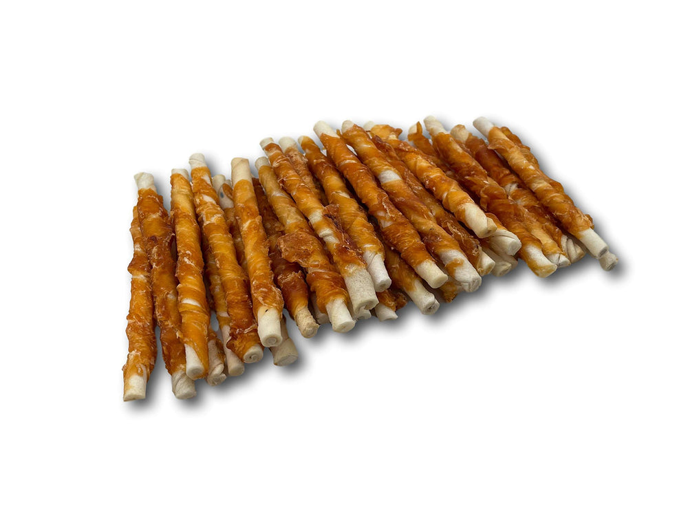 Top Dog Chews twist poulet peau brute — utilité pratique pour l'entraînement.