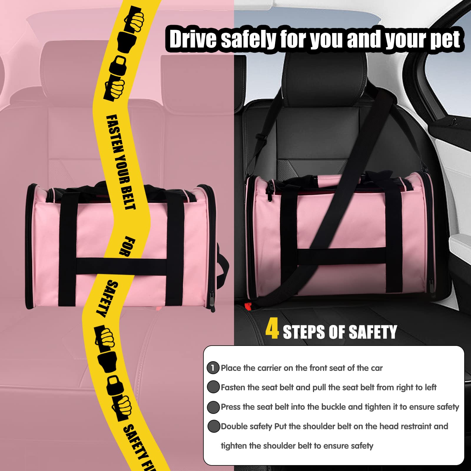 Top tasta carrier chat grand rose — sécurité renforcée par attache et fermetures.