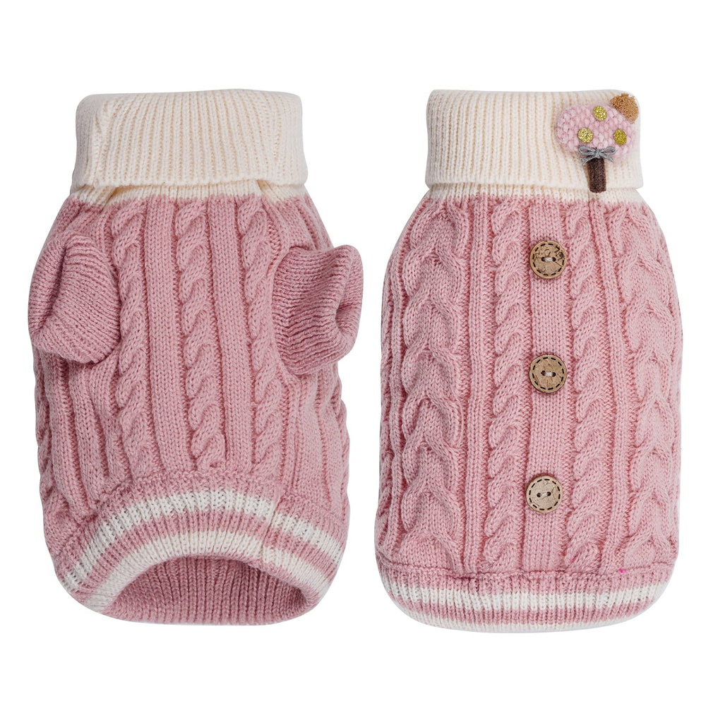 Topbuti pull-chien-bouton-bonbon-torsade, motif unique pour un look chic.