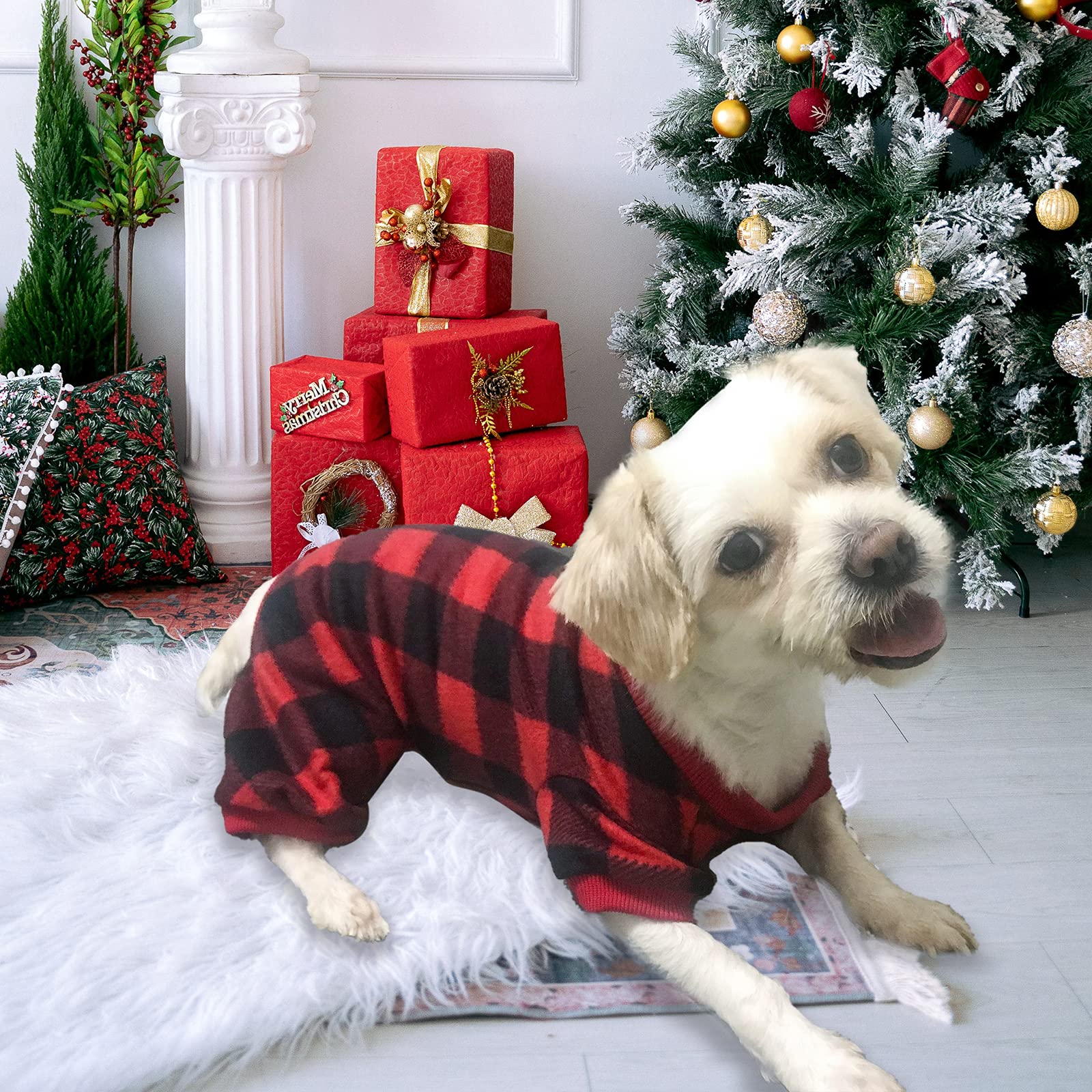 Topbuti pyjama demi-saison chien chat carreaux, polyvalent et facile à enfiler.
