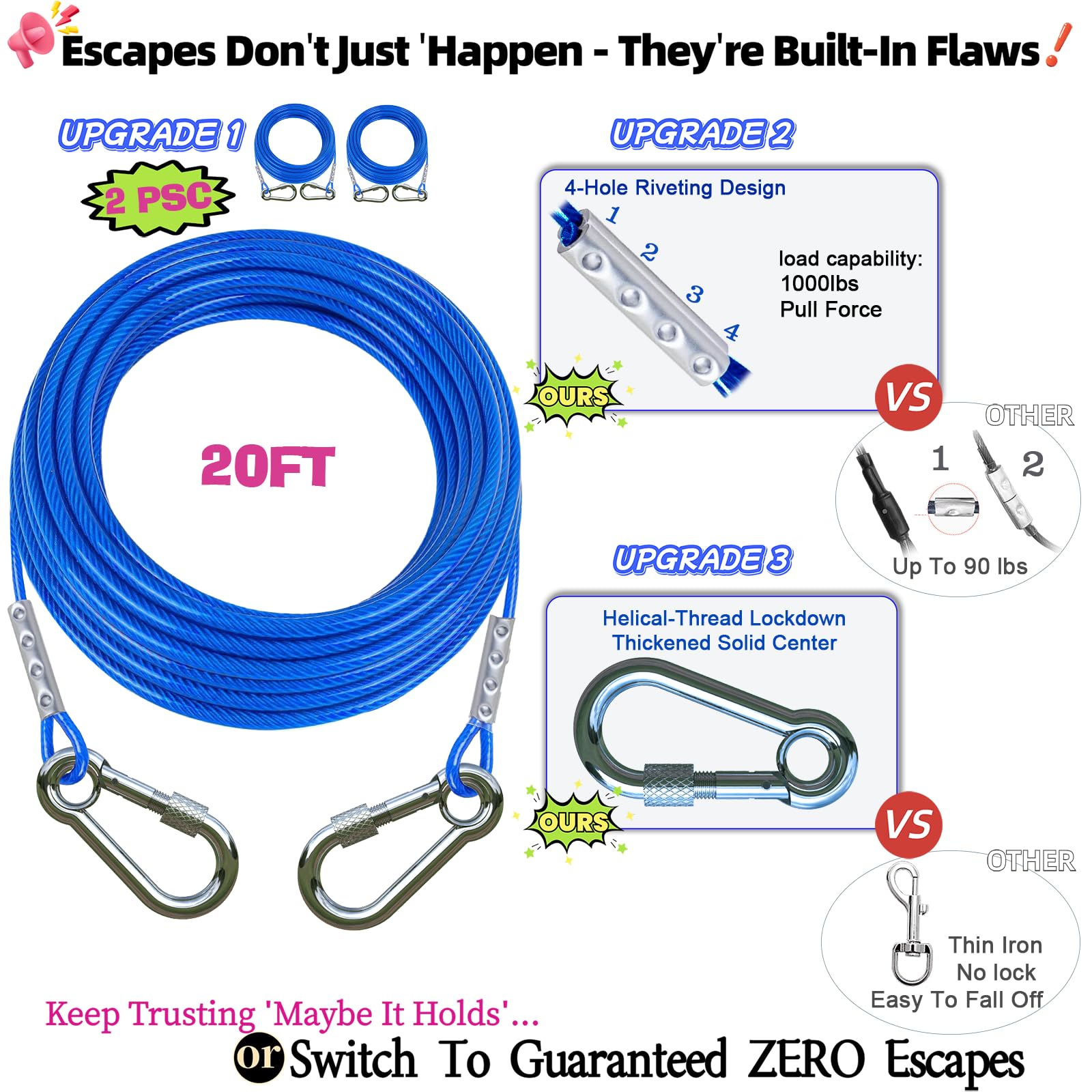 TOPKNOT cable-chien-40-pieds: extension pratique pour espaces généreux