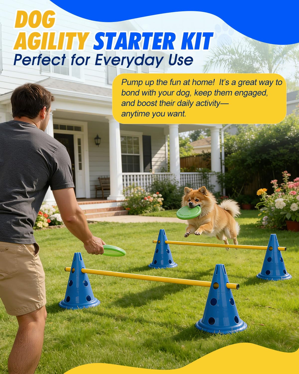 Barre ajustable Toplamper pour chien, ajuste la hauteur des obstacles.