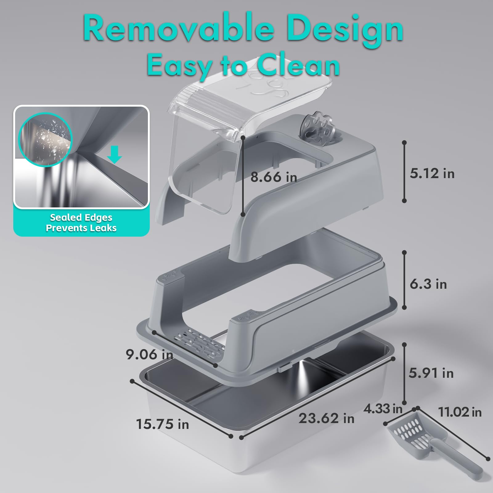 TopOpen bac-litière couvercle amovible pour remplissage rapide et nettoyage efficace.