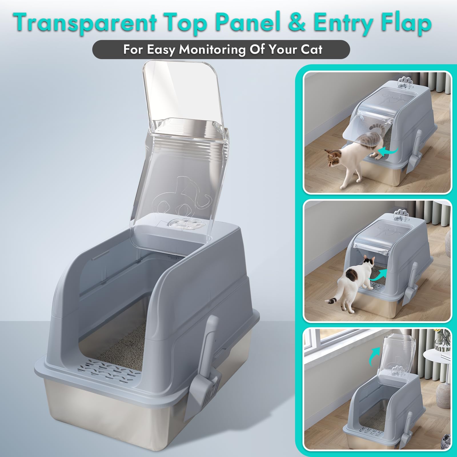 TopOpen bac-litière multi-chat: conception spacieuse adaptée à plusieurs félins.