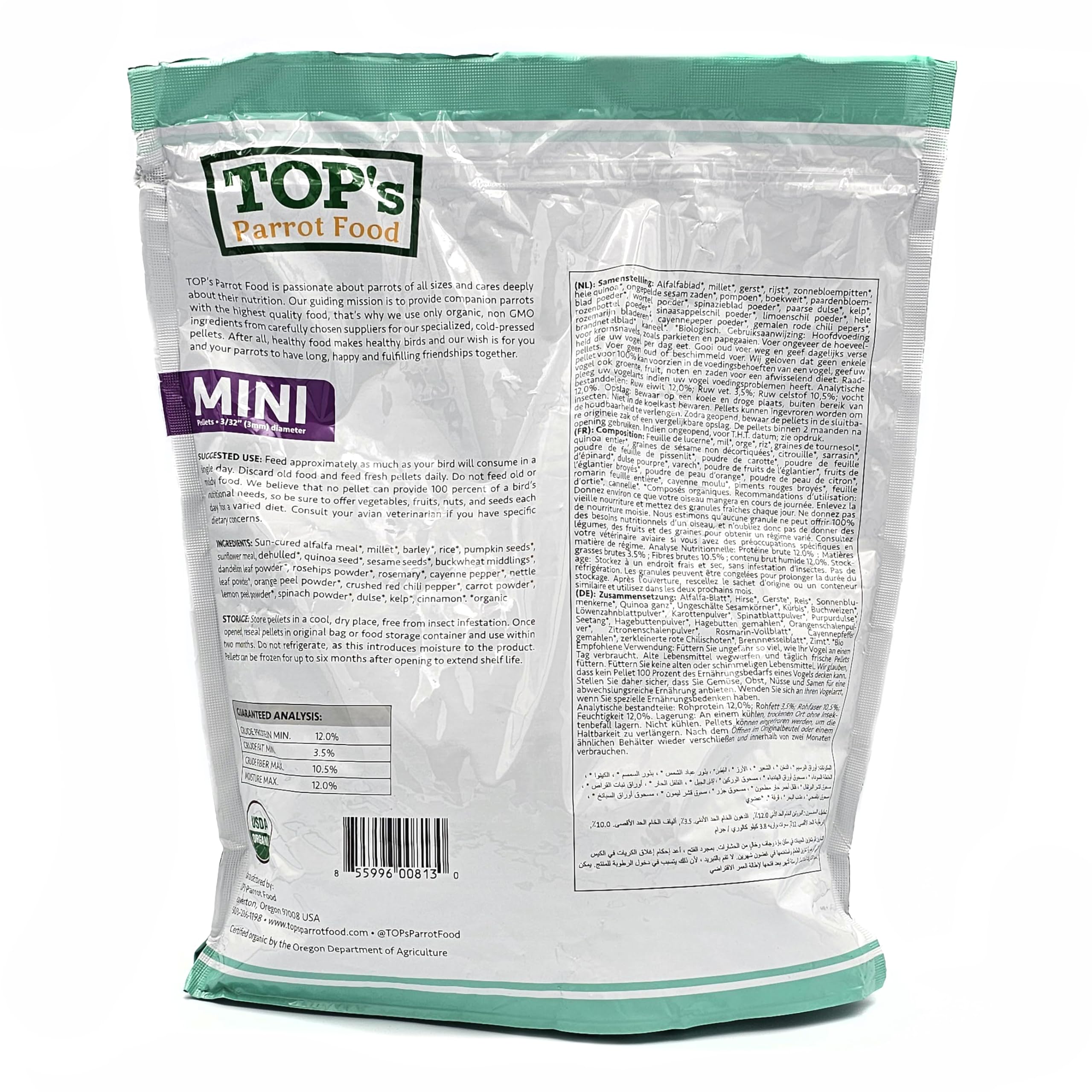 TOP's Parrot Food mini-pellets conservation naturelle par romarin.
