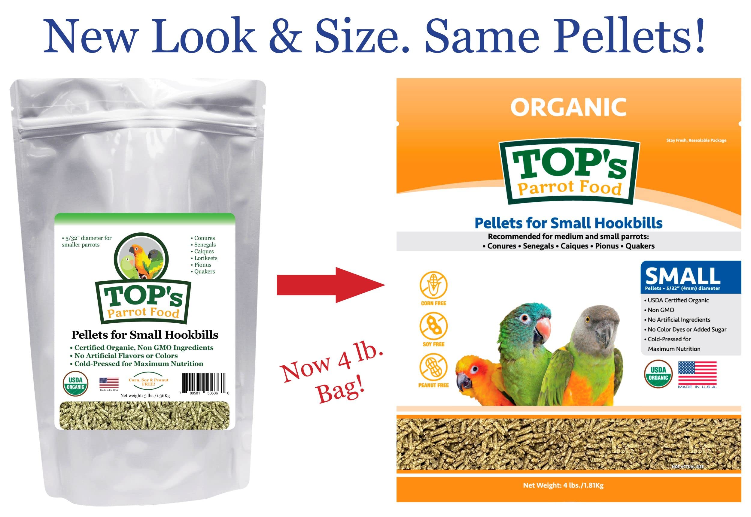 TOP's Parrot Food étiquette biologique USDA - assurance qualité et ingrédients vérifiables.