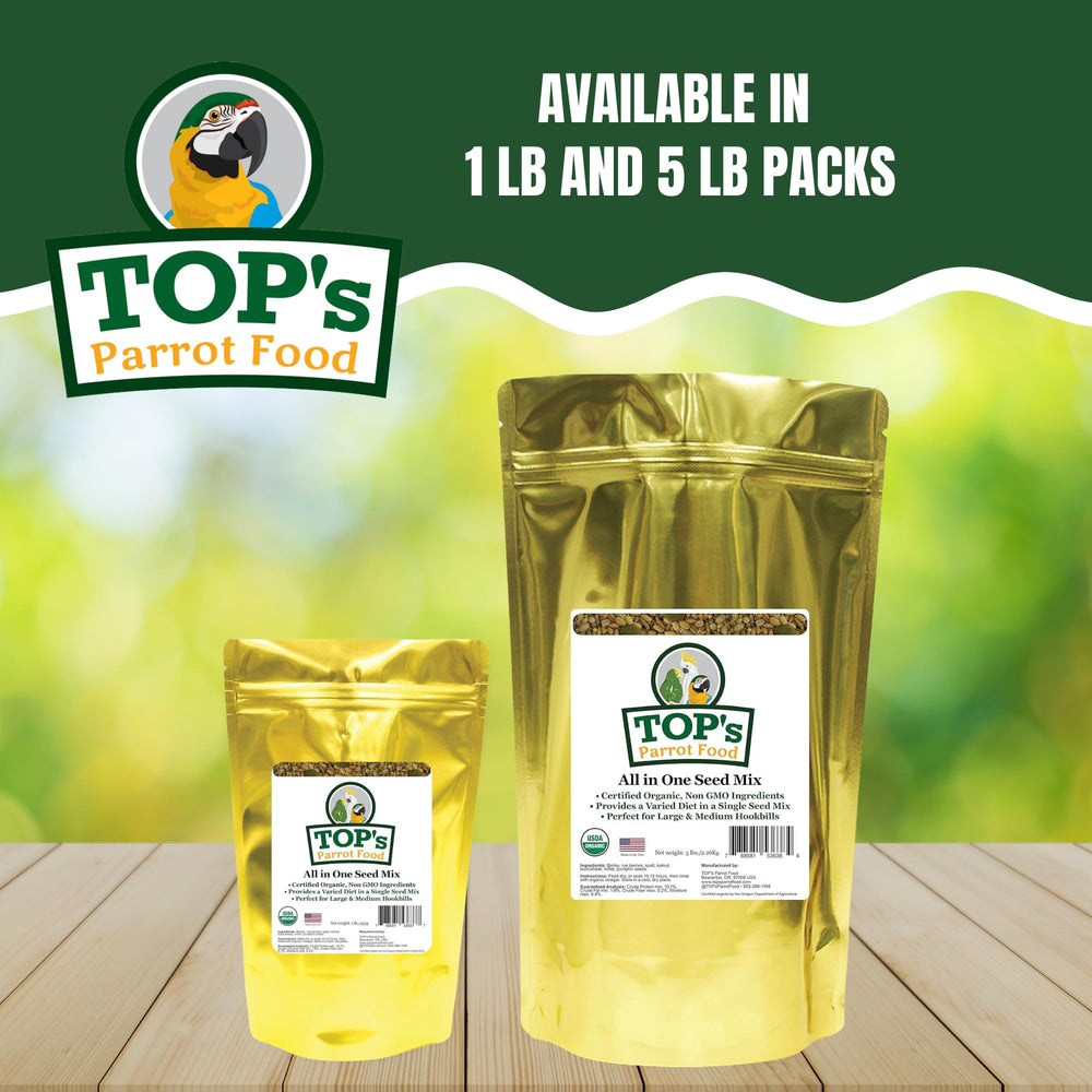 Grands perroquets dégustant TOP's tout-en-un, variété et saveurs naturelles.