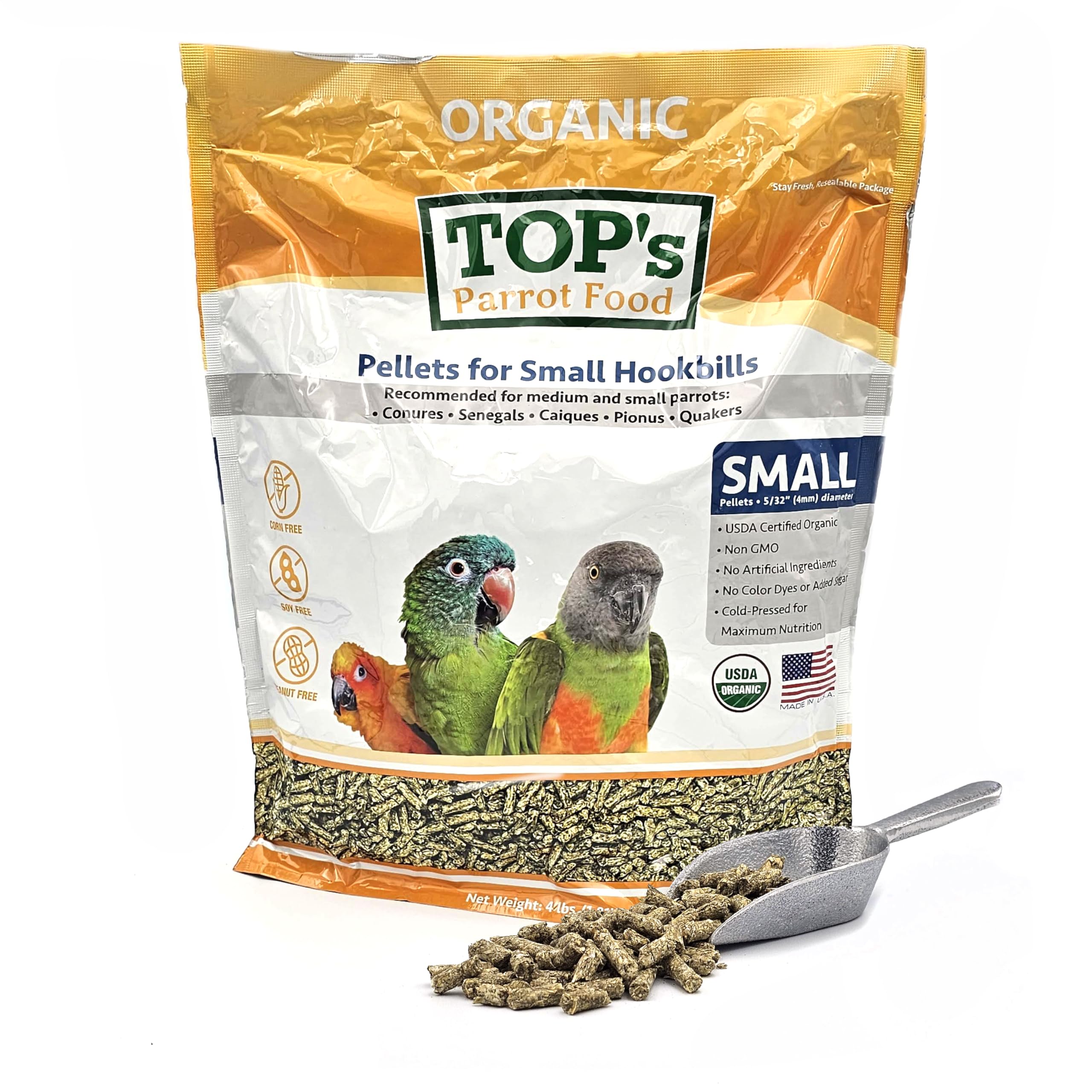 TOP's Parrot Food granulés - gros plan sur les granulés, texture naturelle et croquante.