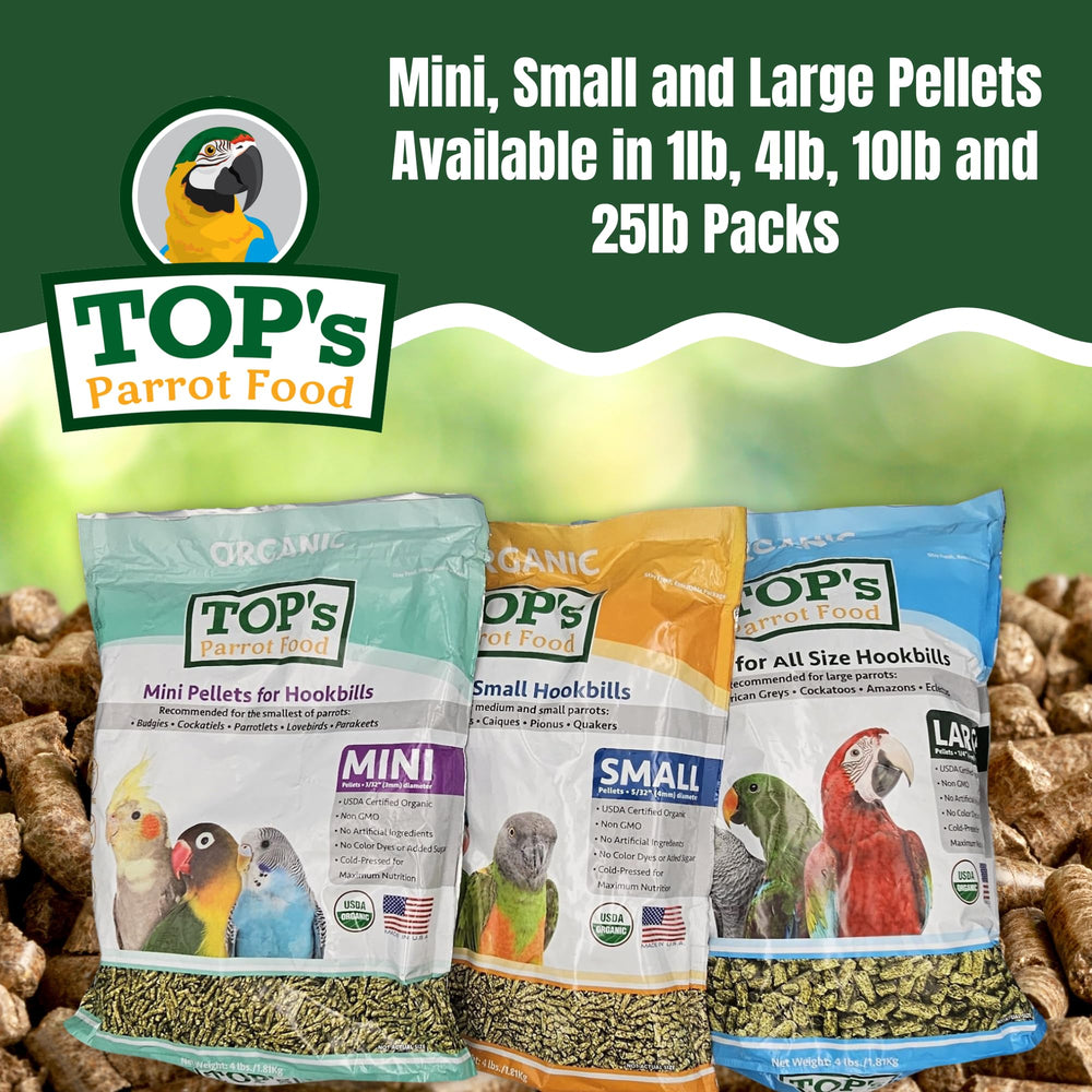 TOP's Parrot Food granulés mini composition naturelle avec ingrédients frais et sans agents de remplissage.