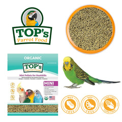 TOP's Parrot Food granulés mini détail pellet montre la taille adaptée à l'oiseau.