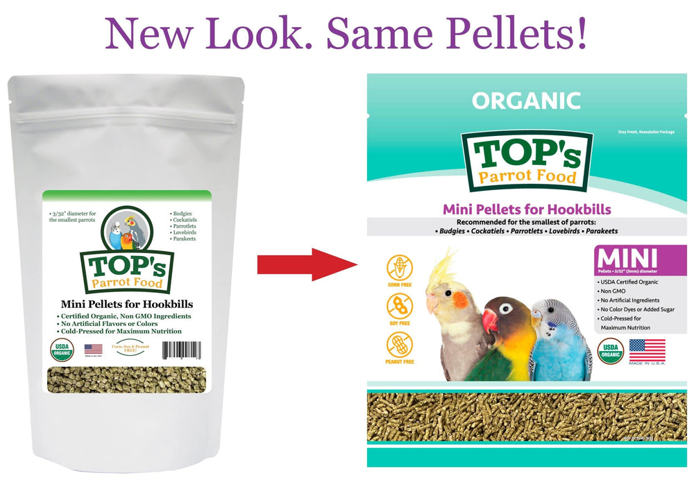 TOP's Parrot Food granulés mini taille adaptée pour petites perruches.