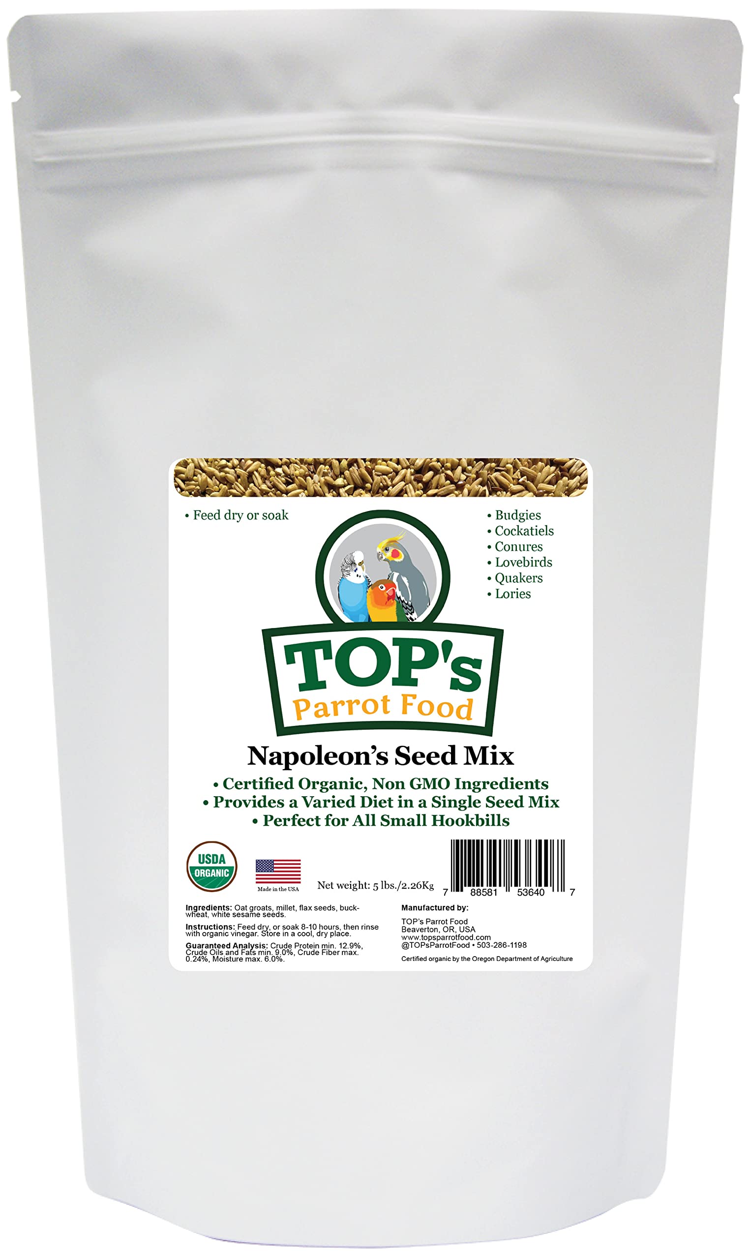 TOP's Parrot Food Napoléon's Mélange pour petits psittaciformes, prêt à nourrir.