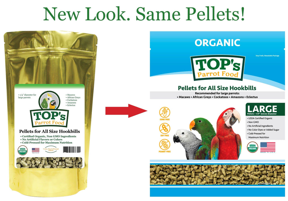 TOP's Parrot Food Pellets Hookbills 1 livre (453 g), pellets pratiques et faciles à stocker.