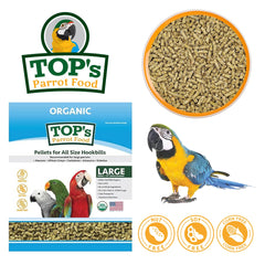 TOP's Parrot Food Pellets Hookbills pour perroquets moyens, pellets équilibrés pour une ration adaptée.