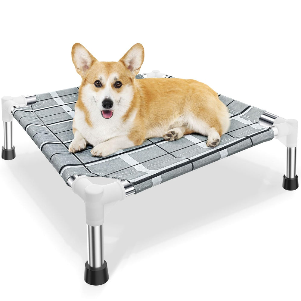 Topsmartking lit-chien-exterieur-eleve cadre-inox offre stabilité et confort.