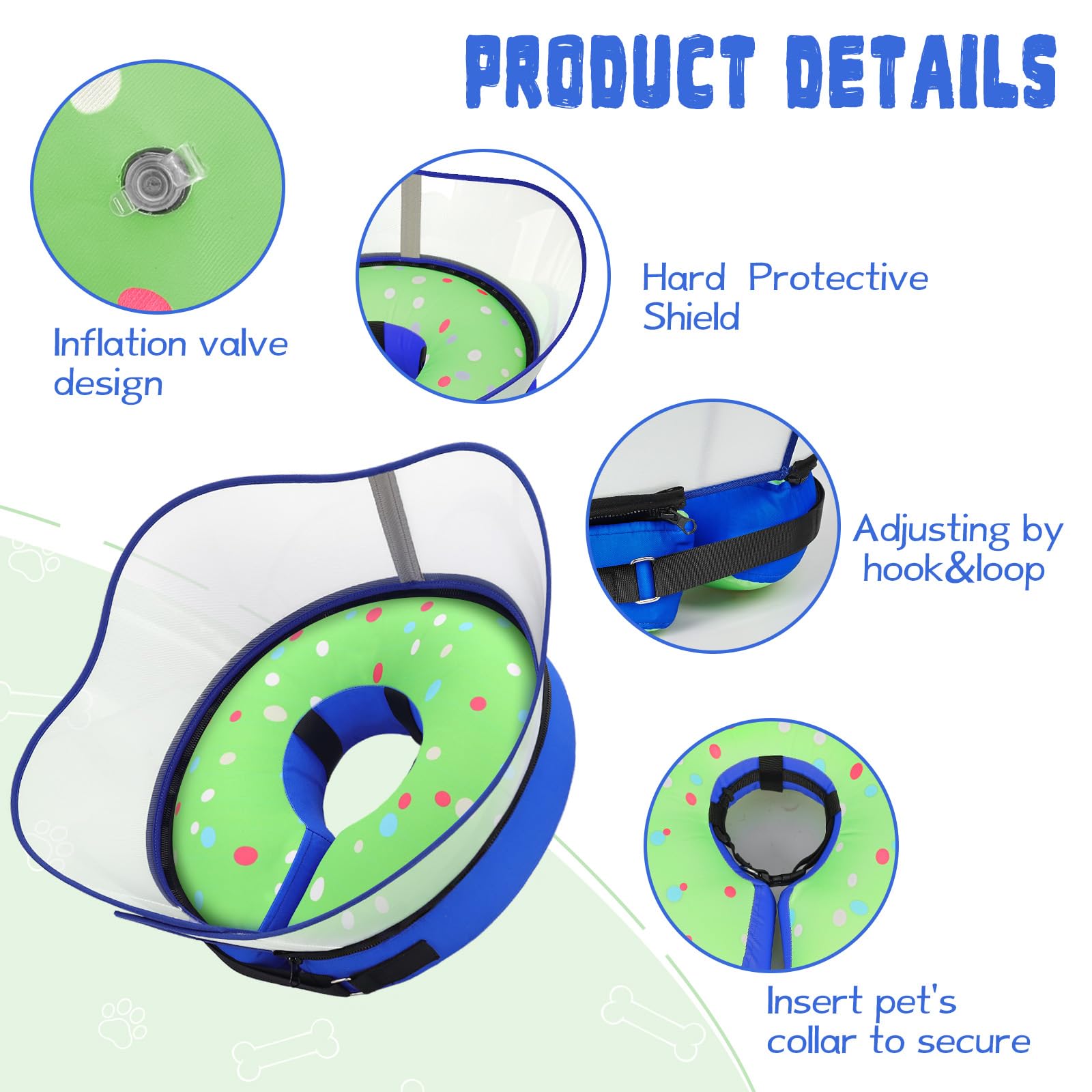 Toptakeit sécurité intérieure, collier donut ajustable et adapté aux chiens actifs