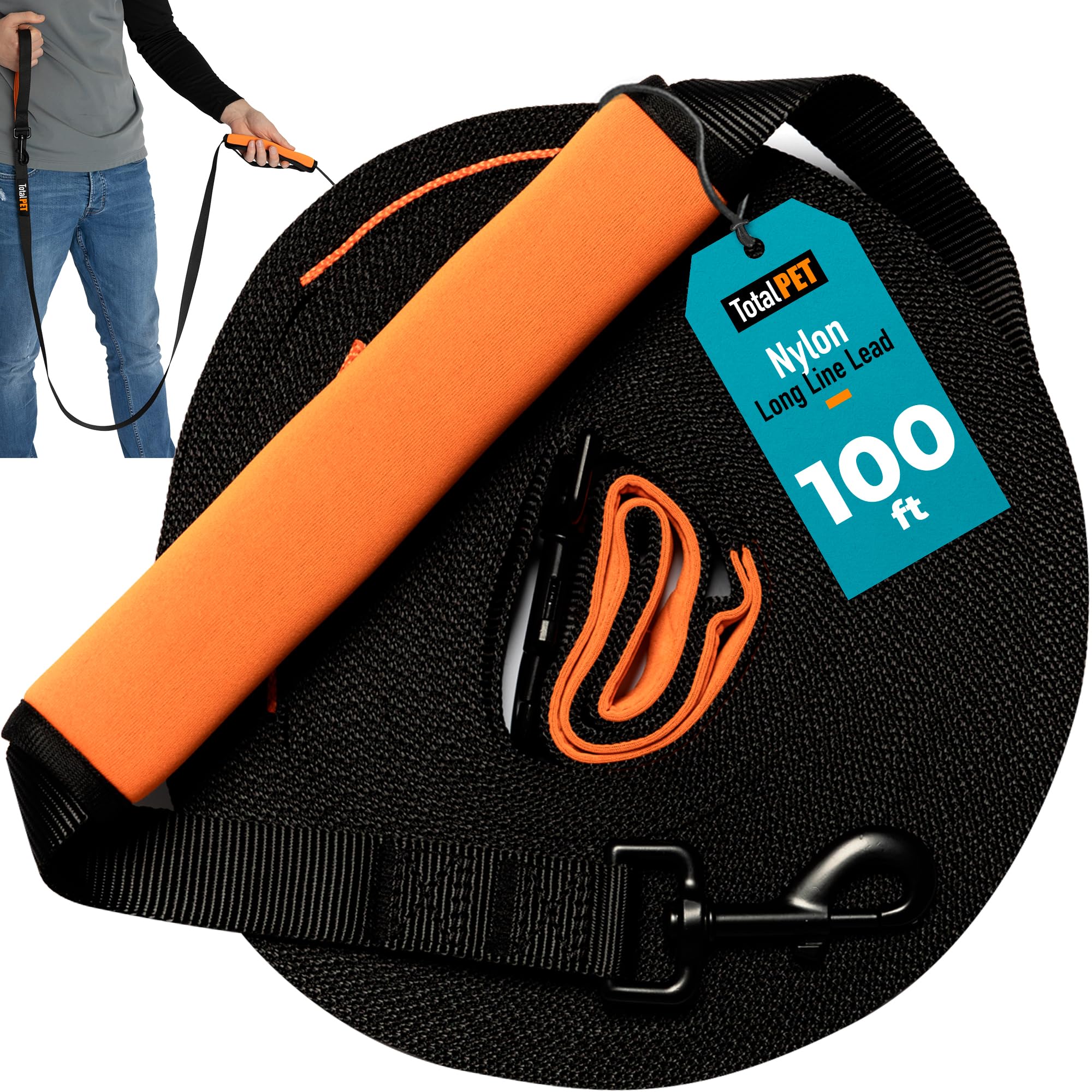 Total Pet Longe 100 Pieds utilisée pour le dressage et le rappel à distance.