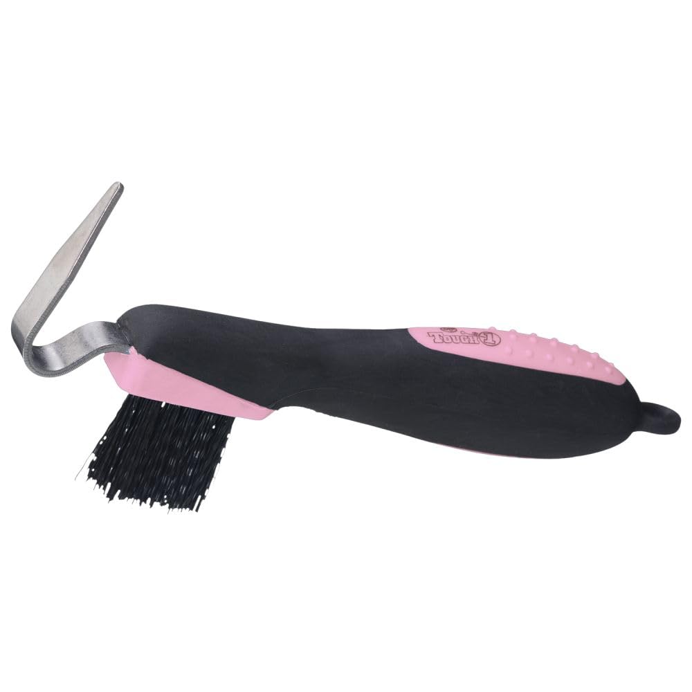 Tough 1 pince à sabot et brosse rose, pratique pour nettoyer les sabots en profondeur.