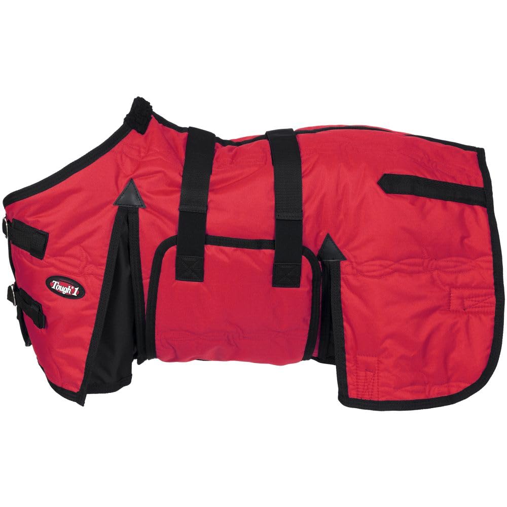 Couverture Tough1 mini cheval 600D rouge offrant chaleur et protection en écurie