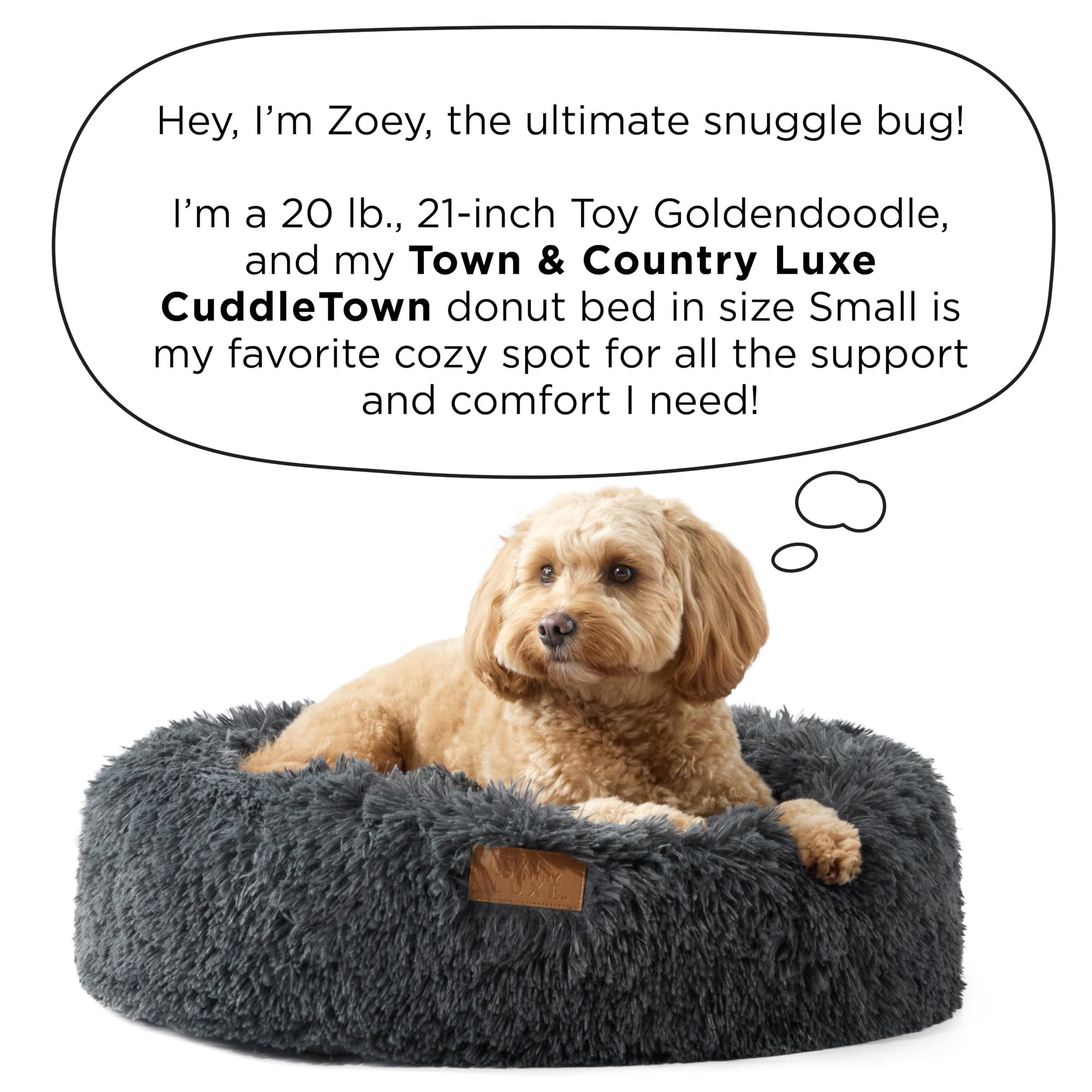 Chat détendu sur le lit donut crème Town & Country Luxe CuddleTown, espace cocooning.
