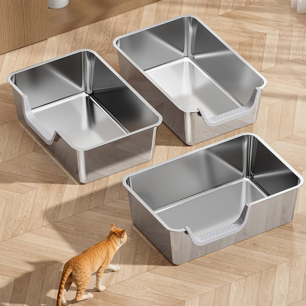 TownTime bac litiere en acier inoxydable, design durable facilitant le nettoyage