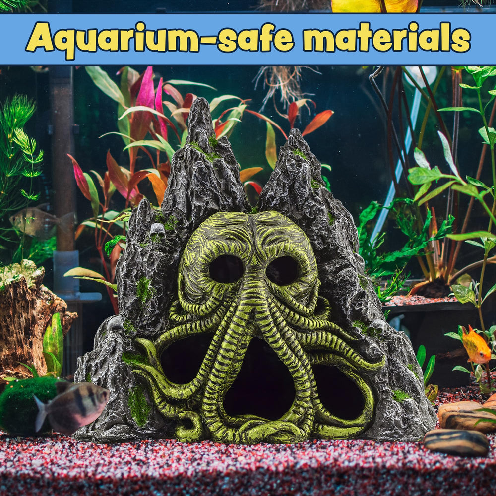 Décor en résine Cthulhu avec crevasse, refuge pour poissons.