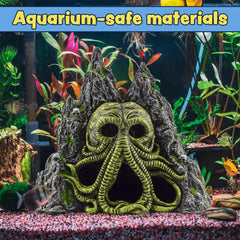 Décor en résine Cthulhu avec crevasse, refuge pour poissons.