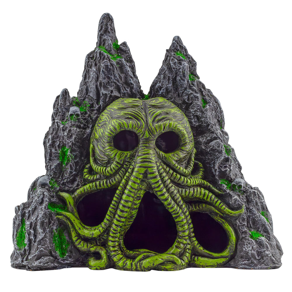 Toy Vault Cthulhu monstre dans une grotte d'aquarium, ambiance mystérieuse.