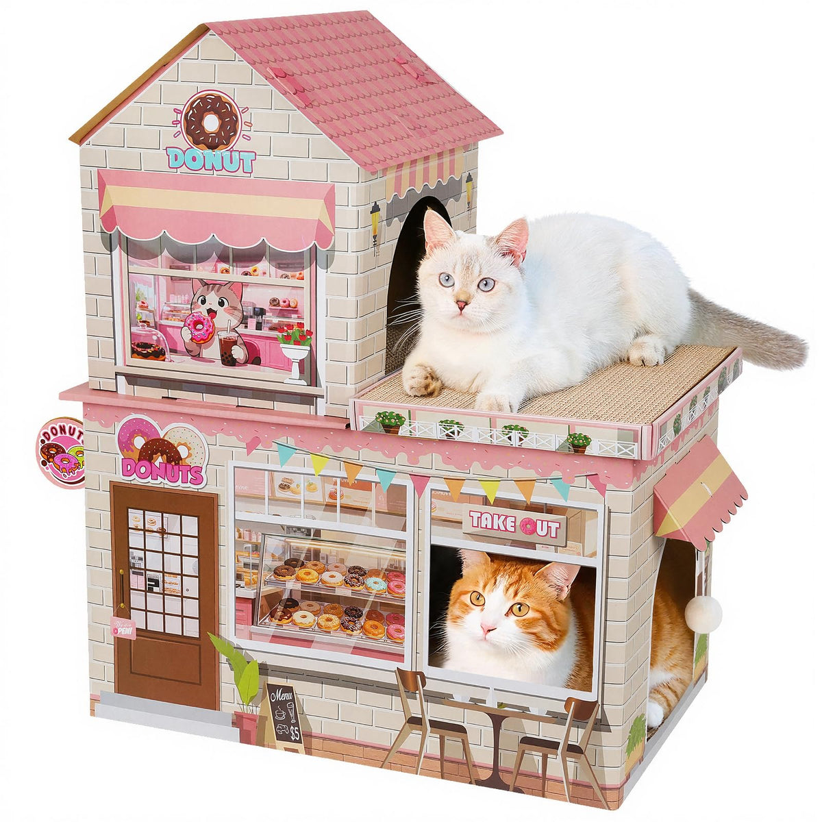 TOYSBOOM Maison-chat-beignet-toit: espace détente sur le toit pour chats.