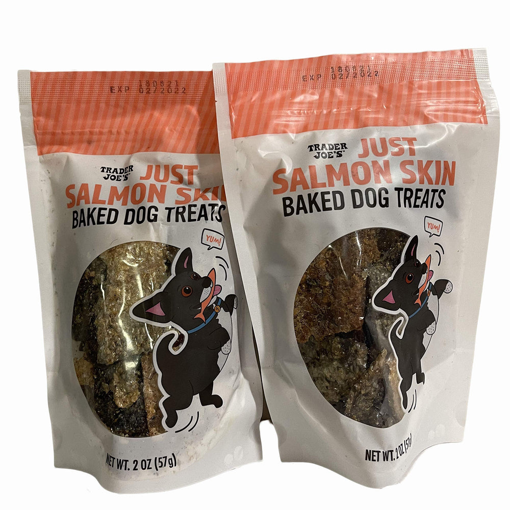 Friandises Trader Joe's peau de saumon, emballage visible, récompense pratique pour chien.