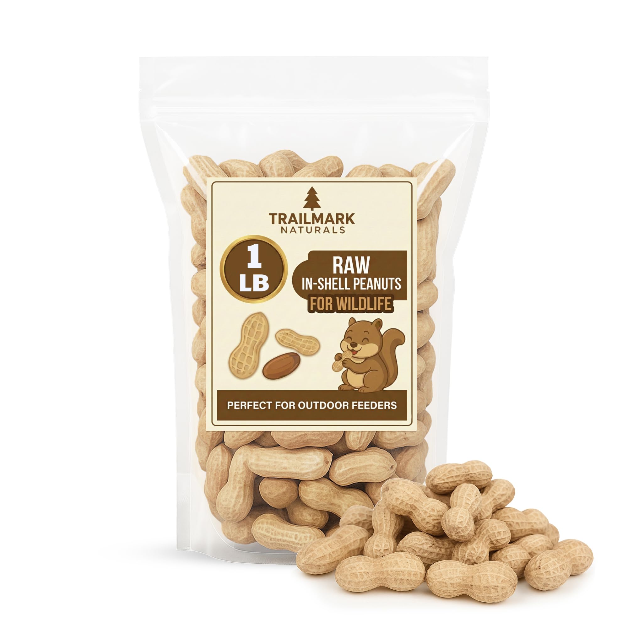 Trailmark Naturals cacahuètes crues en coque pour écureuils, snack protéiné en plein air.
