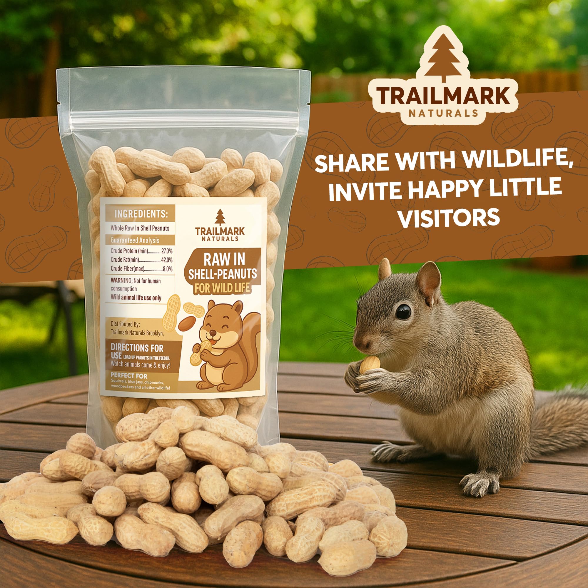 Trailmark Naturals cacahuètes crues en coque pour oiseaux sauvages, aliment naturel.