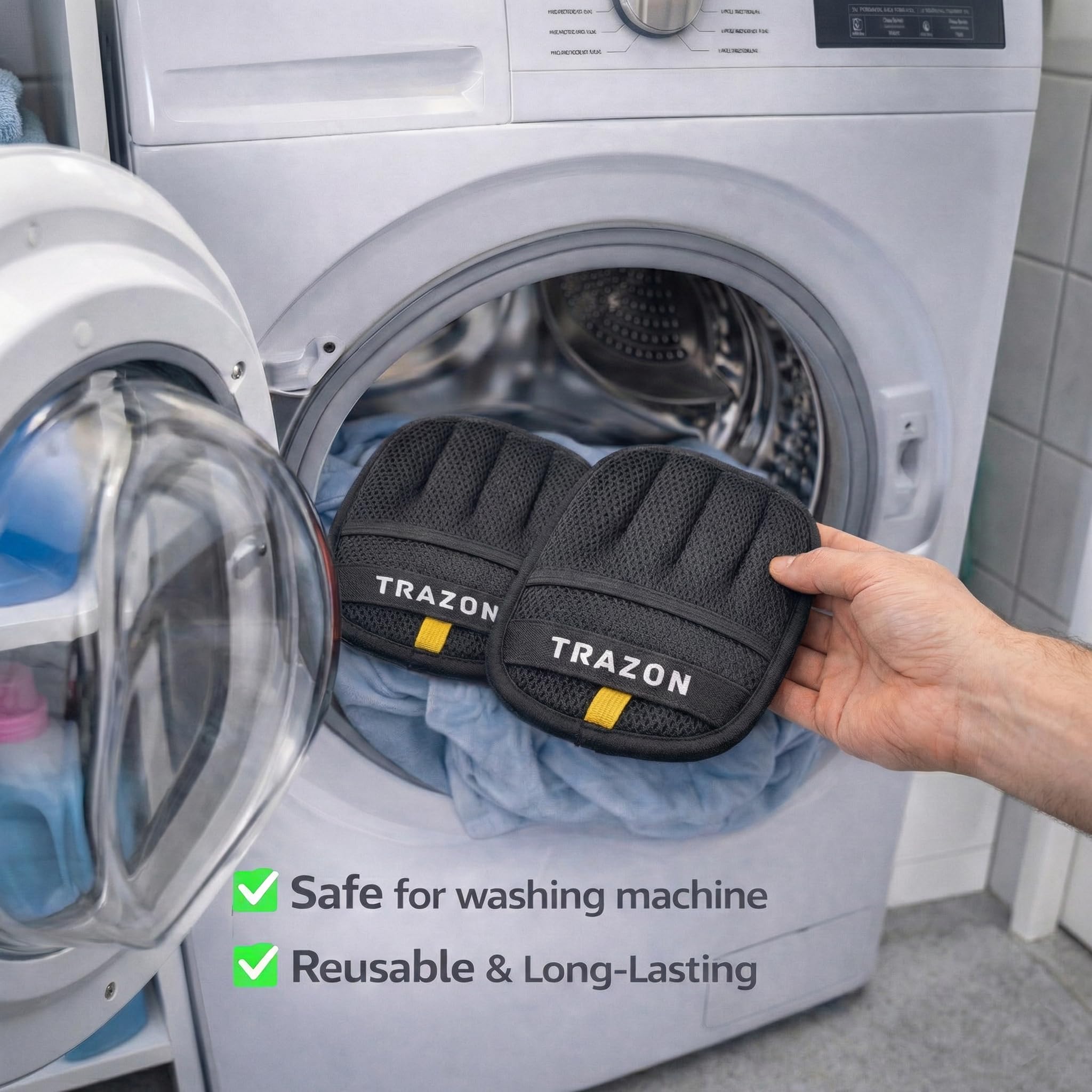 Gants Trazon sur sièges auto, élimine poussière et pelage.