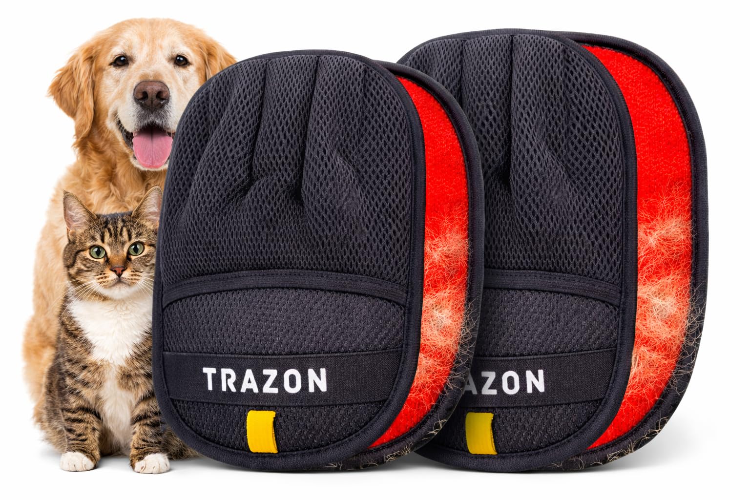 Gants Trazon sur surfaces textiles, réduction visible des poils.