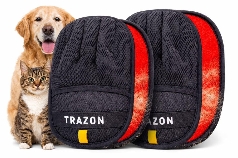 Gants Trazon sur surfaces textiles, réduction visible des poils.