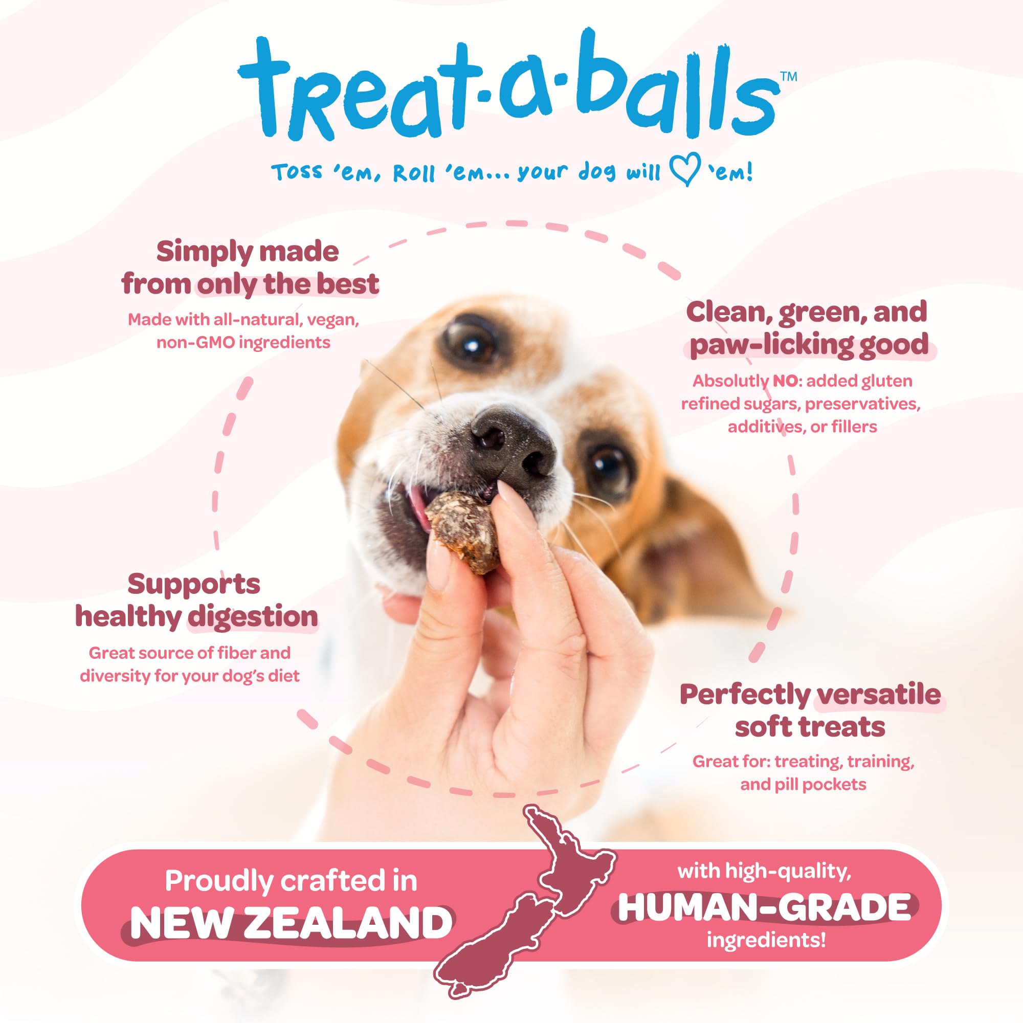 Morceaux doux Treat-A-Balls a base de pumpkin, texture agreable pour les chiens.