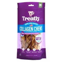 Friandise Treatly au collagène pour chien, tresse saveur poulet et pièce de 6-7 pouces