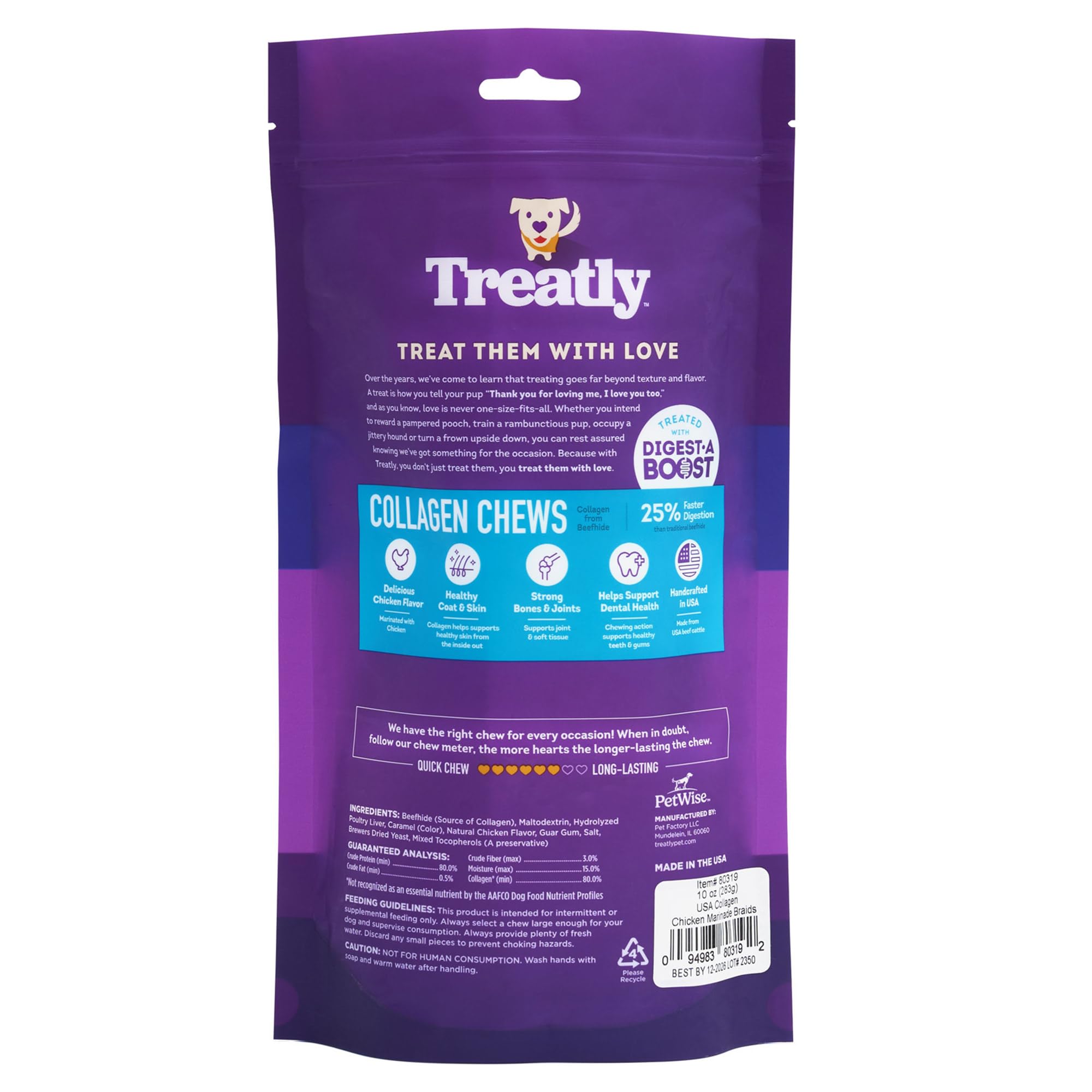 Treatly friandises boeuf collagene poulet marinade, texture appétissante pour grignoter.
