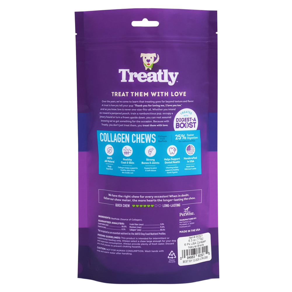 Friandises Treatly nattes collagène – texture longue et satisfaisante pour mâcher.