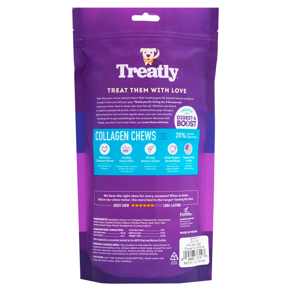Roulés au collagène Treatly au poulet marinade, texture et goût attractifs