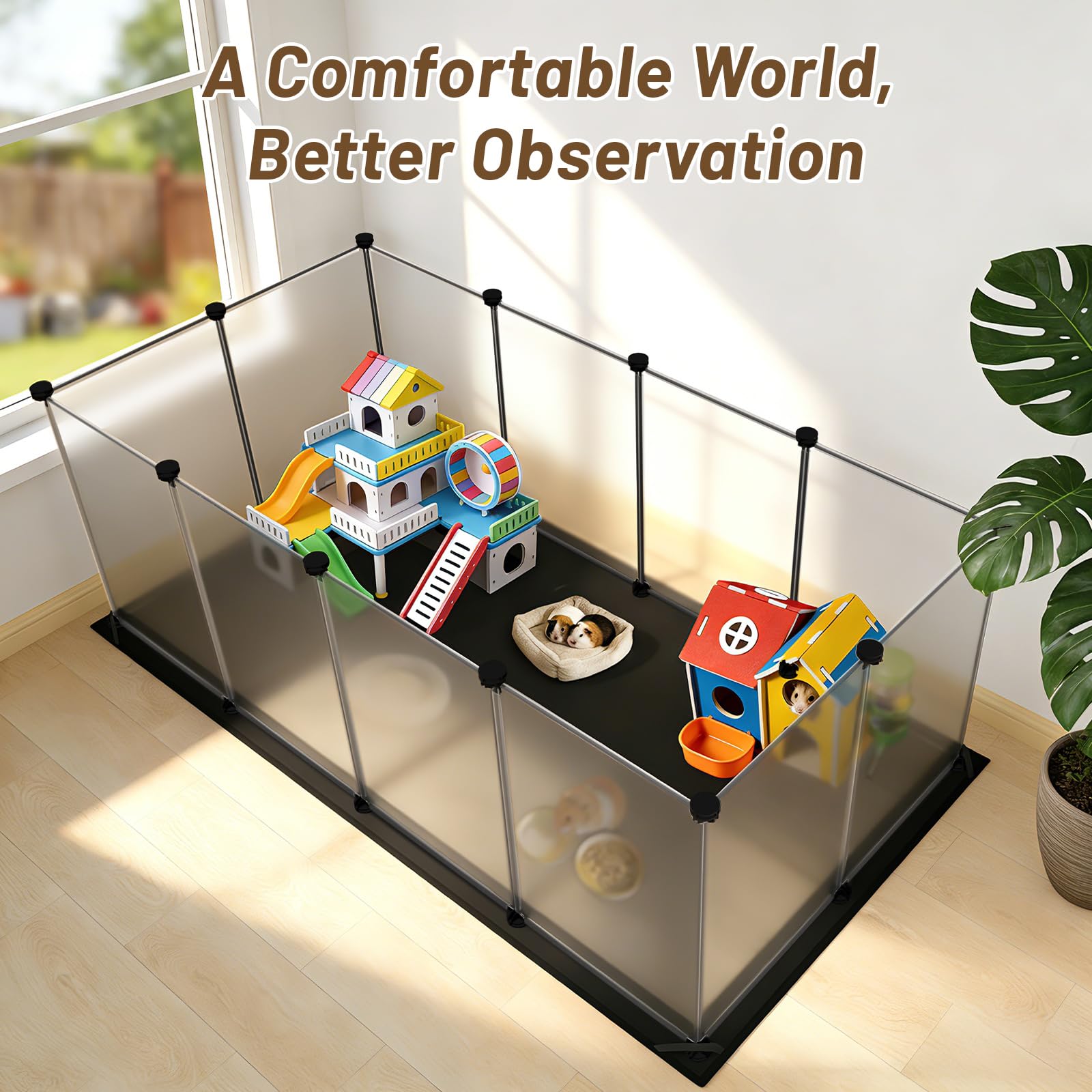 Tresbro aire de jeu intérieur spacieuse 48x24x16 pouces pour petits animaux.