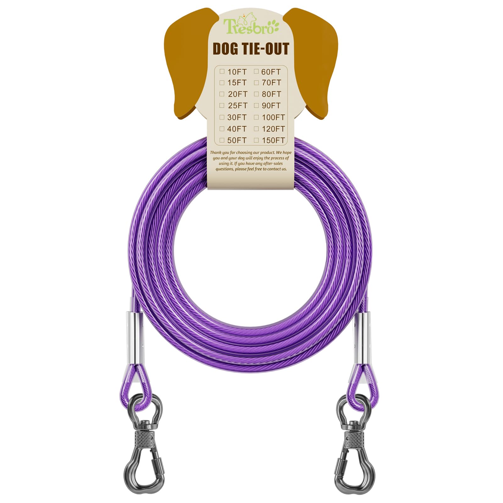 Tresbro longueur 80 pieds pour chien, espace sûr et sécurisé lors d'activités extérieures.